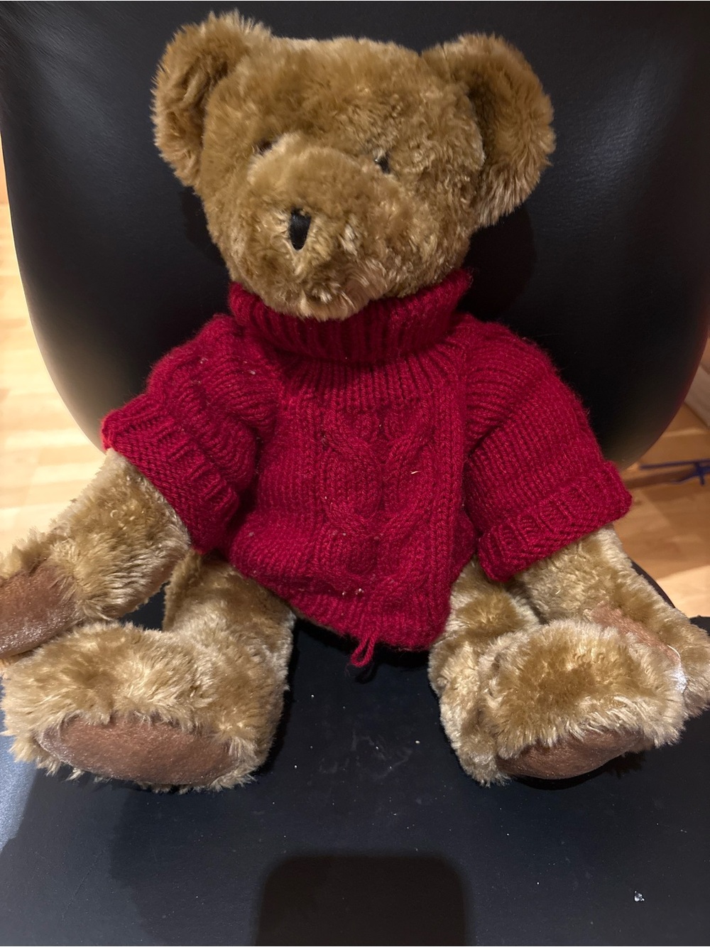 Brown Teddy Bear in Red Knit Sweater